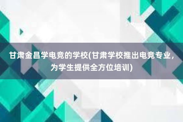 甘肃金昌学电竞的学校(甘肃学校推出电竞专业，为学生提供全方位培训)