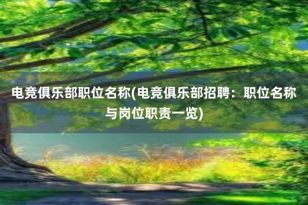 电竞俱乐部职位名称(电竞俱乐部招聘：职位名称与岗位职责一览)