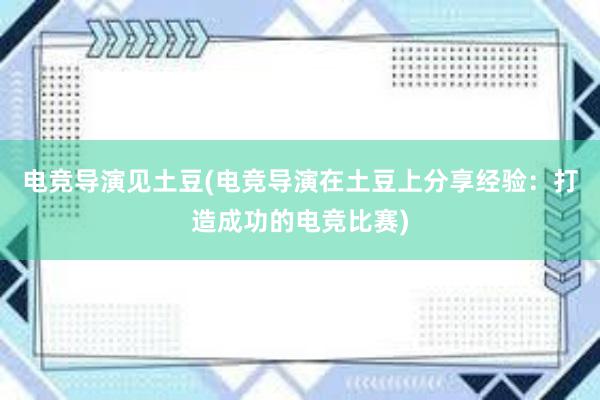 电竞导演见土豆(电竞导演在土豆上分享经验：打造成功的电竞比赛)