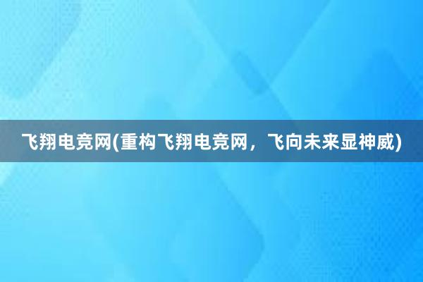 飞翔电竞网(重构飞翔电竞网，飞向未来显神威)