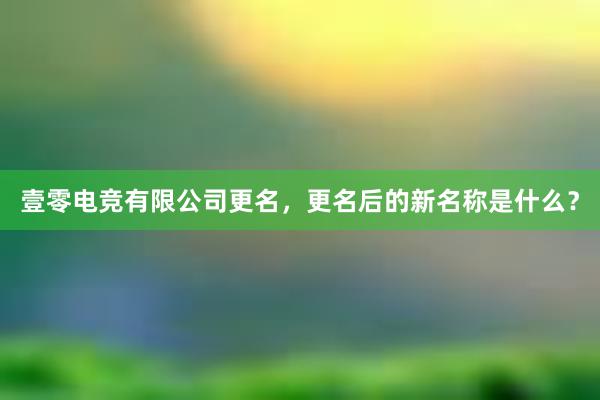 壹零电竞有限公司更名，更名后的新名称是什么？