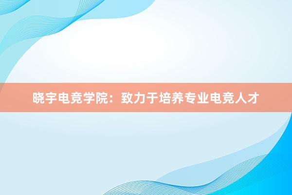 晓宇电竞学院：致力于培养专业电竞人才