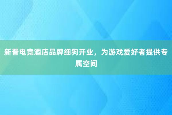 新晋电竞酒店品牌细狗开业，为游戏爱好者提供专属空间